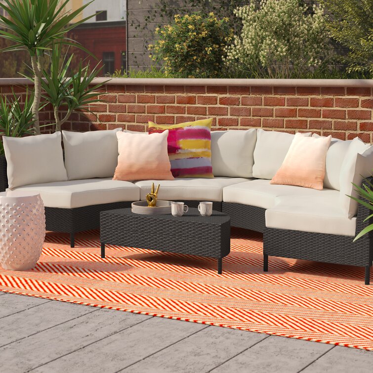 Latitude Run Afrahim 5 Piece Rattan Sectional Seating Group with